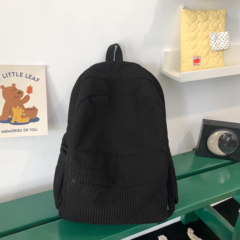 Striped Velvet Student Backpack  Simplicity Solid Color  High Capacity Backpack  Traveling  Outdoors  Versatile  New