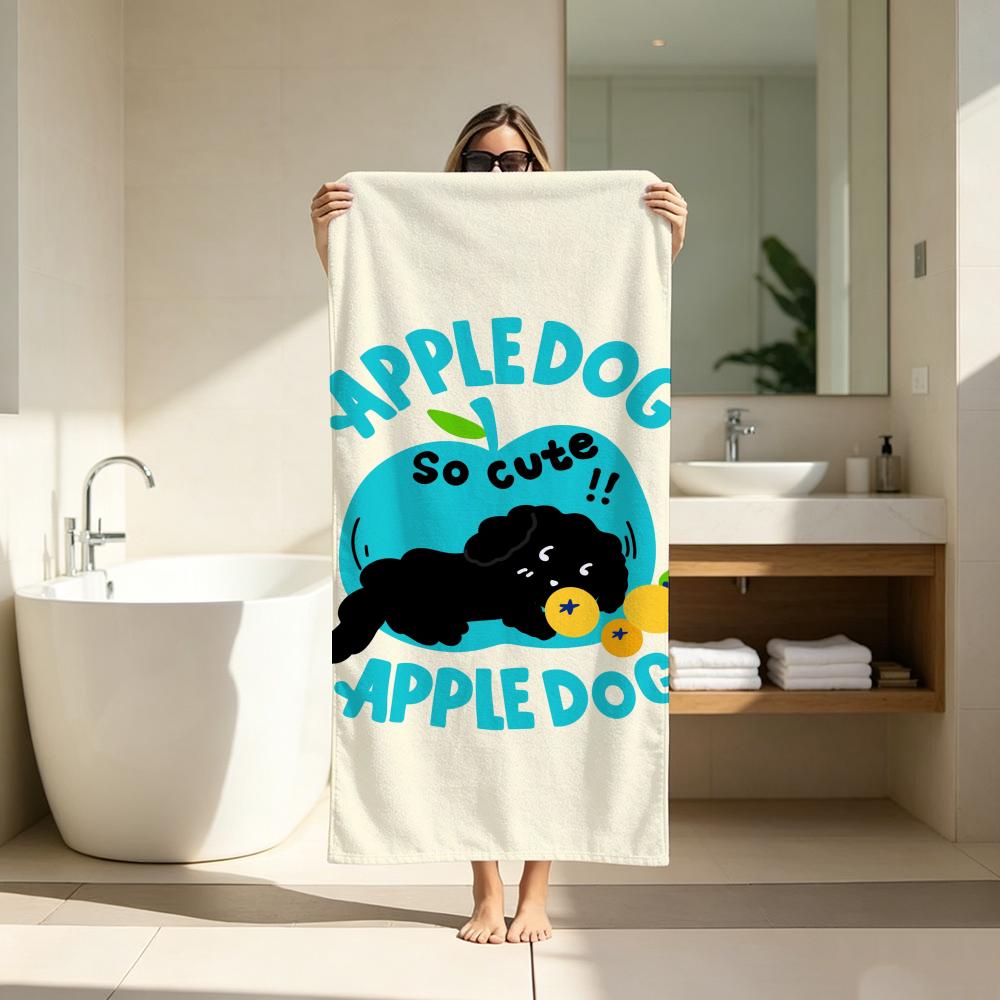 Cartoon Cute Black Puppy Fruit Towel Microfiber soft Beach Towel for Travel Fitness Sauna Bathing Camping