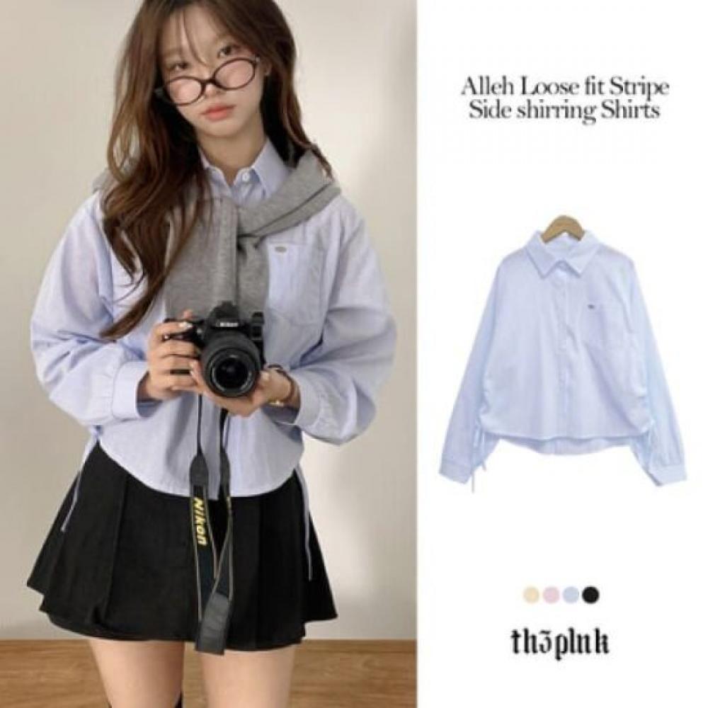 The Pink Loose Fit Stripe Pendant Side Shirring Shirt