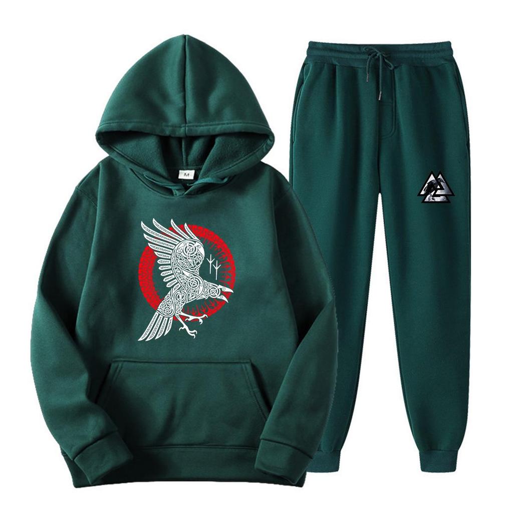 Viking Legend Men's Spring Hoodie & Pants Set - Teen & Student American Drama Style