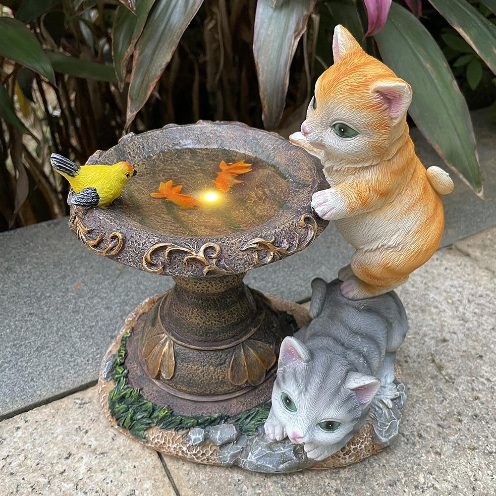 Cute Cat Ornaments Solar Lights Waterproof Cartoon Two Cat Sculpture Resin Figurine LED Lamp Home Outdoor Garden Yard Decoration