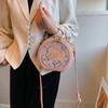 Vintage Embroidery Round Shoulder Bag, Zipper Handbag, Classic Trend Niche Satchel Bag