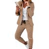 2 Stück/Set Damen Blazer Hosen Set Umlegekragen Cardigan Langarm Elastische Taille Schmale Passform Kordelzug Formell Knöchellang Kariert