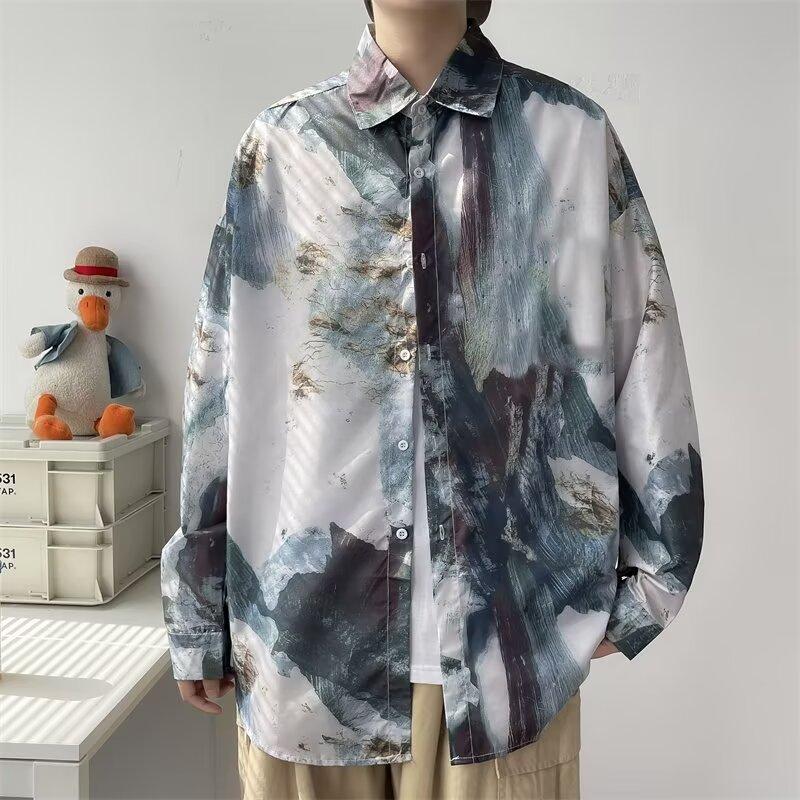 

2024 Повседневная рубашка с длинным рукавом Ins Свободная рубашка Мужская летняя тенденция Универсальная повседневная куртка 2XL