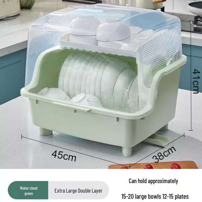 Extra Large Plastic Countertop Dish Drainer Rack with Lid