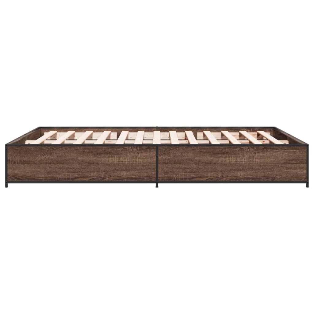 Bed Frame Brown Oak Effect 120 X 190 Cm Engineered Wood & Metal