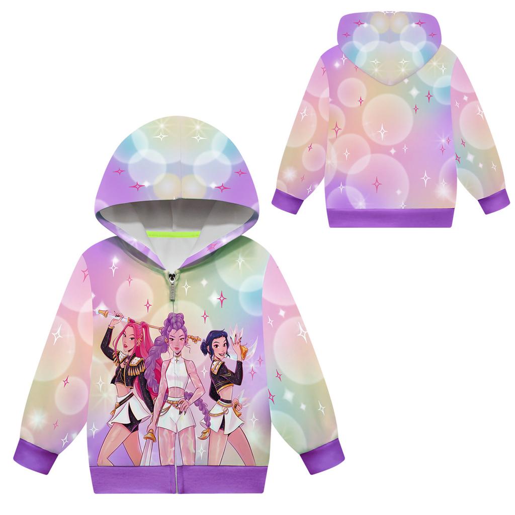 Girls Hoodie 3D Cartoon Jacket Sweatshirt Music Zip Hooded Long Sleeve Tops