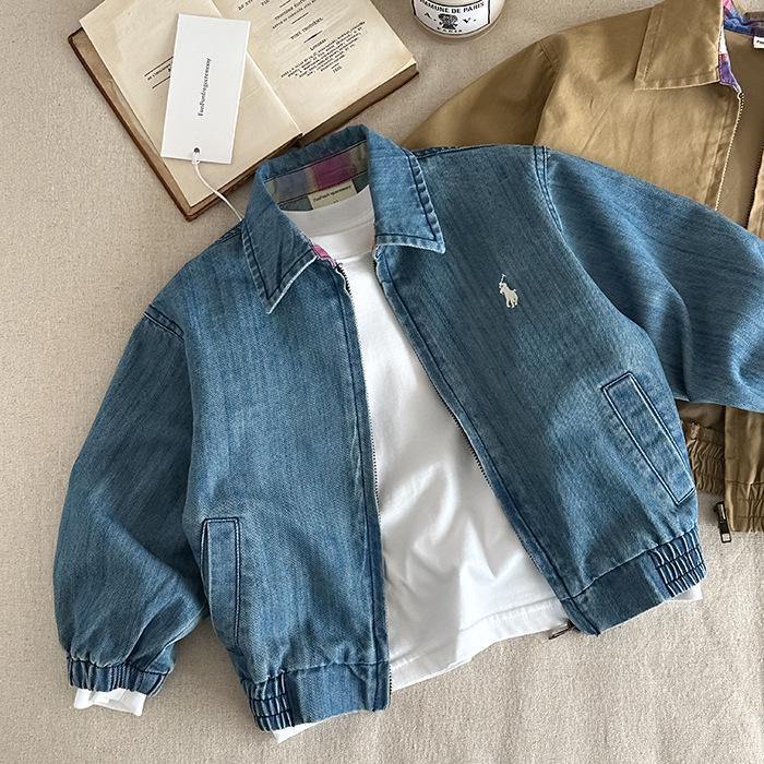2025 Trendy Kids' Denim Cardigan Jacket – Solid Colors for Boys & Girls, Spring/Autumn Fashion