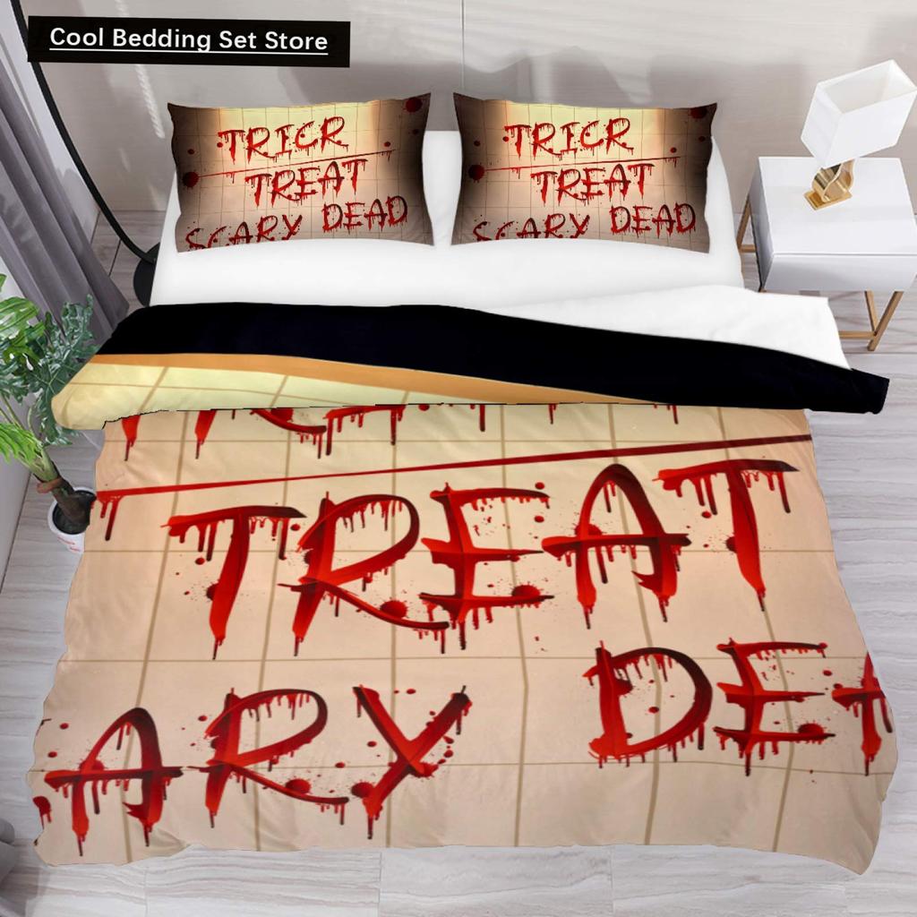 Halloween King Queen Duvet Cover Horror Blood Hand Bedding Set for Teens Scary Red Blood Stains 2/3pcs Polyester Quilt Cover