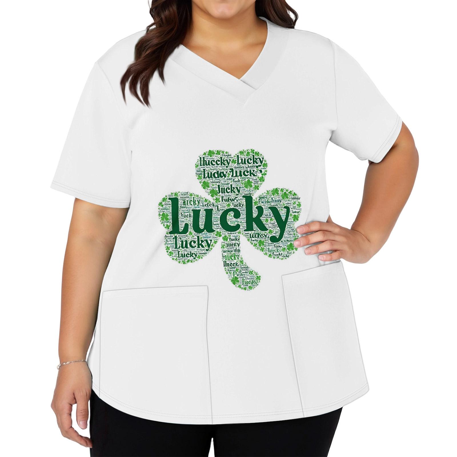 

Жіночий модний робочий одяг з V-подібним вирізом і короткими рукавами з принтованими кишенями XXXXXL