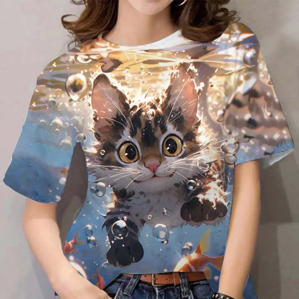 Women's T-shirt 3D Printed Cute Animal T Shirt For Women Funny Cat Dog Pattern Tees Summer T-Shirts Short Sleeves Tops Tees