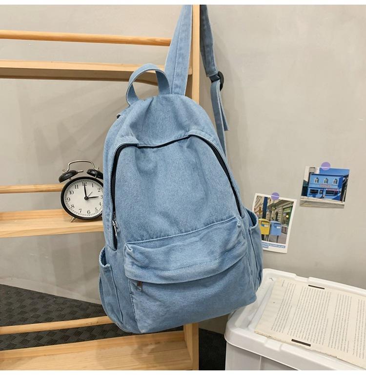 

Джинсовый рюкзак женский большой емкости 2024 новый повседневный школьный рюкзак модный нишевый легкий дорожный рюкзак светло-синий