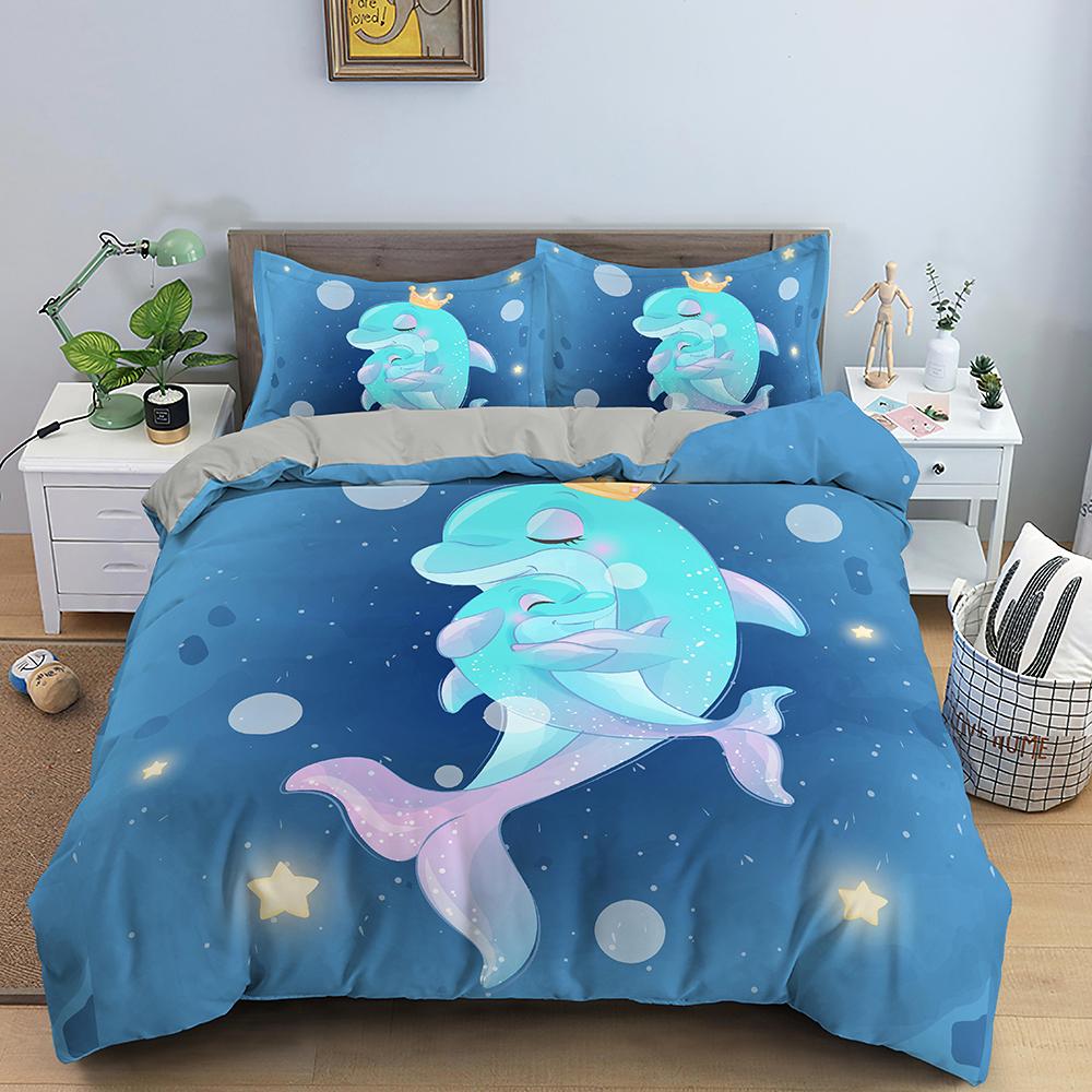 Dolphin Duvet Cover Set 2/3Pcs Marine Life Pillow Case Bedding Sets King Twin Full Queen Size Polyester Quilt Cover For Teens