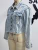 2026 Spring/Summer Women's Button Washed Ripped Raw Edge Denim Top