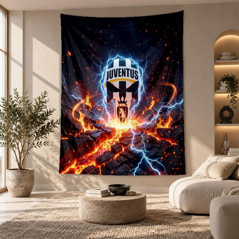 Arazzo Decorativo, Arte da Parete Stampato Juventus FC, Appeso da Parete Leggero per Sfondo Camera da Letto