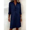 Spring New Fashion Slimming Women's Wood Ear Trim Long Sleeve Cotton Linen Shirt Dress