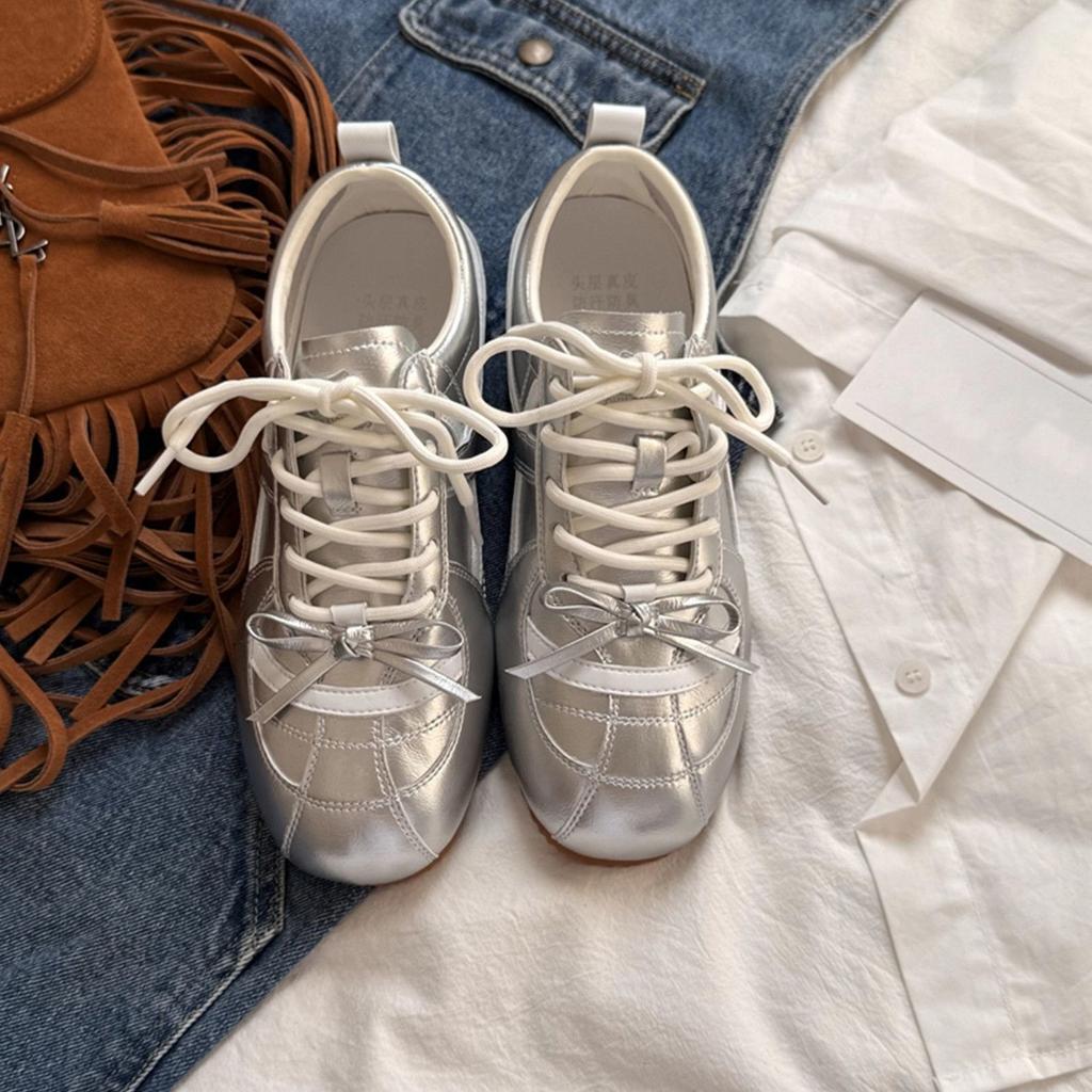 Silver Inner Height Increase Flat Bottom German Training Shoes Women's Shoes New Autumn and Summer Leisure Sports Board Shoes Forrest Gump Shoes