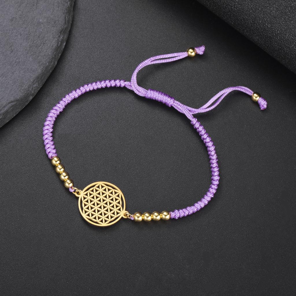 LIKGREAT Flower of Life Round Stainless Steel Bracelet Gold Color Charm Bracelets for Women Men Chain Fashion Jewelry Gifts