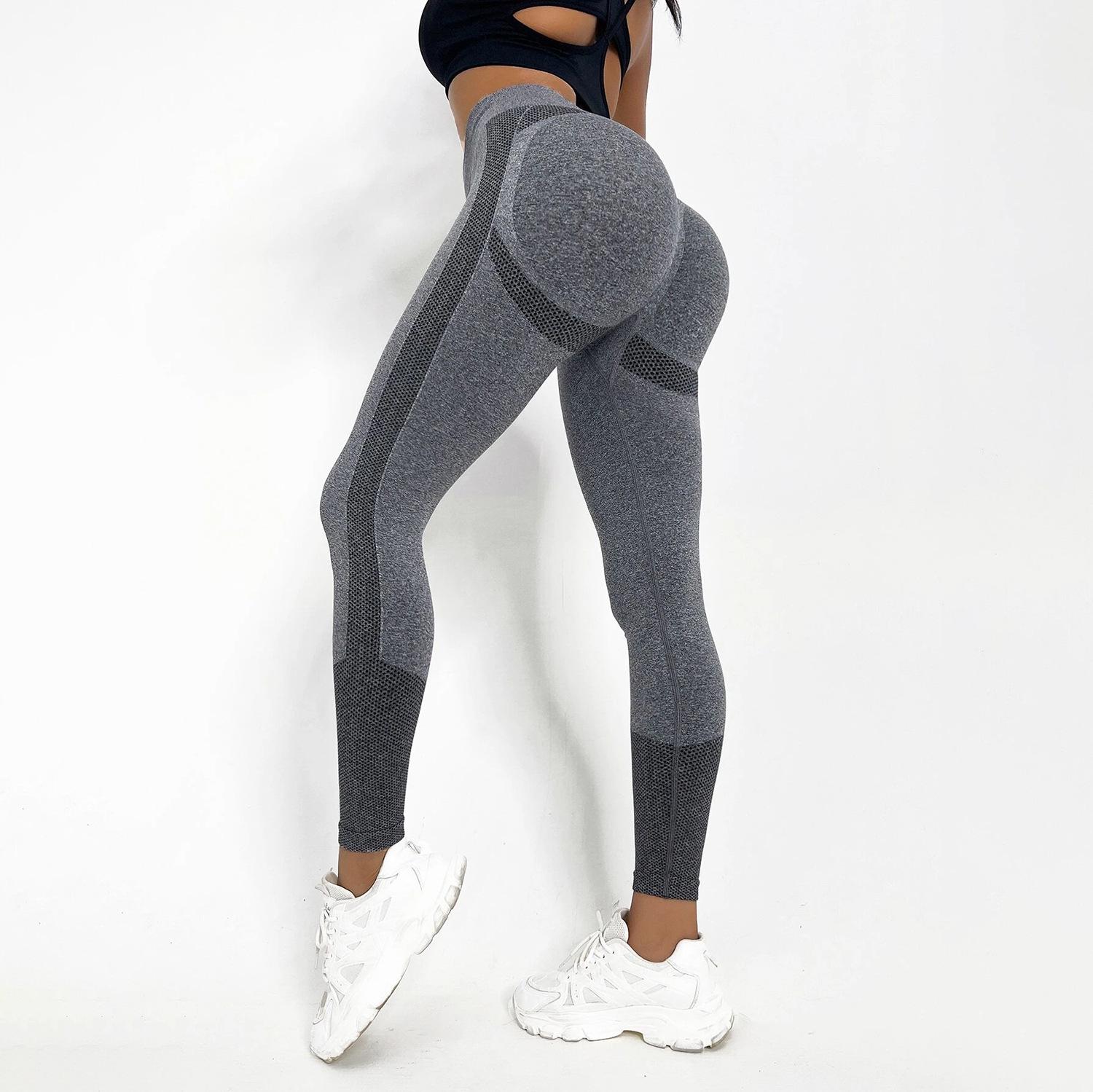 

Бесшовные леггинсы с высокой талией в горошек для йоги - Женские персиковые леггинсы с эффектом лифтинга ягодиц Large темно-серого