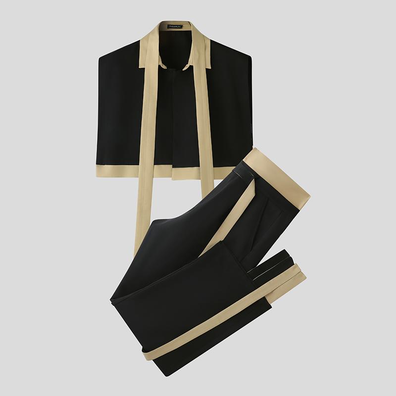 

INCERUN Two Pieces Men Sleeveless Stitching Tassel Vest Waistcoat Long Pants Casual Sets 5XL хаки