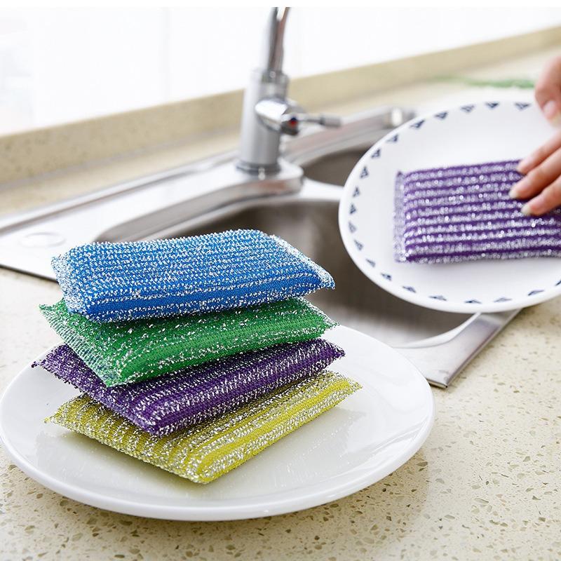 4PCS Cleaning Brush Dish Scrapers Brushes Kitchen Dishwashing Pot Removable Scrubbing Tool Steel Wool Sponge Kitchen Cleaning Tools Color Random