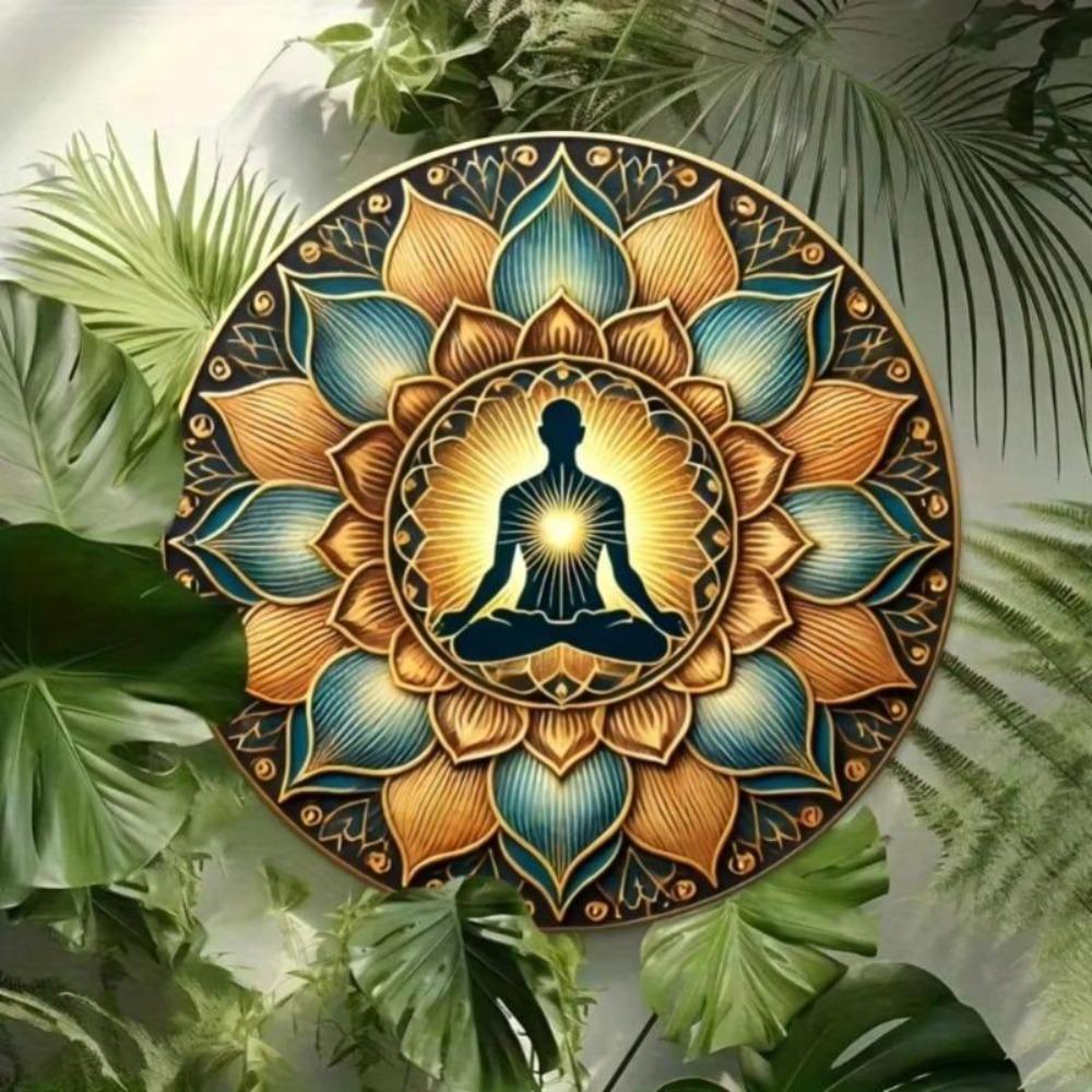 Metal Tin Art Lotus Meditation Wall Decor for Yoga Studio Home Office