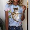 Animal Series 3D Digital Printed Men's and Women's Short Sleeved T-shirt Blue Cat Beautiful and Cute Round Neck T-shirt