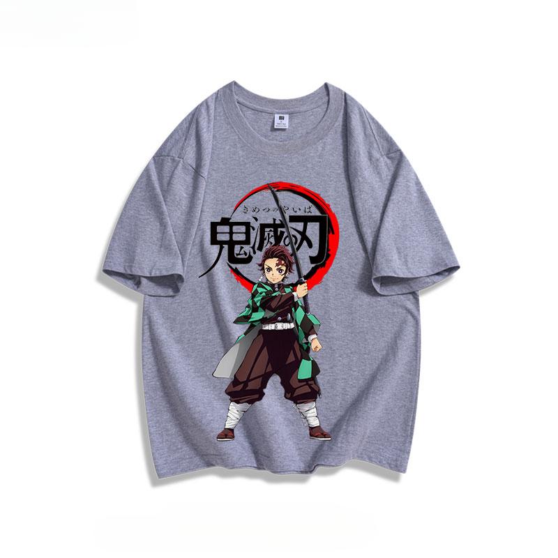 Popular anime demon slayer print 100% pure cotton short sleeved summer men's outdoor casual fashion comfortable streetwear