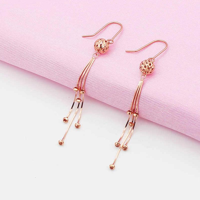 Purple Gold Hollow Beads Shiny Earrings Colored Gold Fringed Snake Bone Rose Gold Plated Long