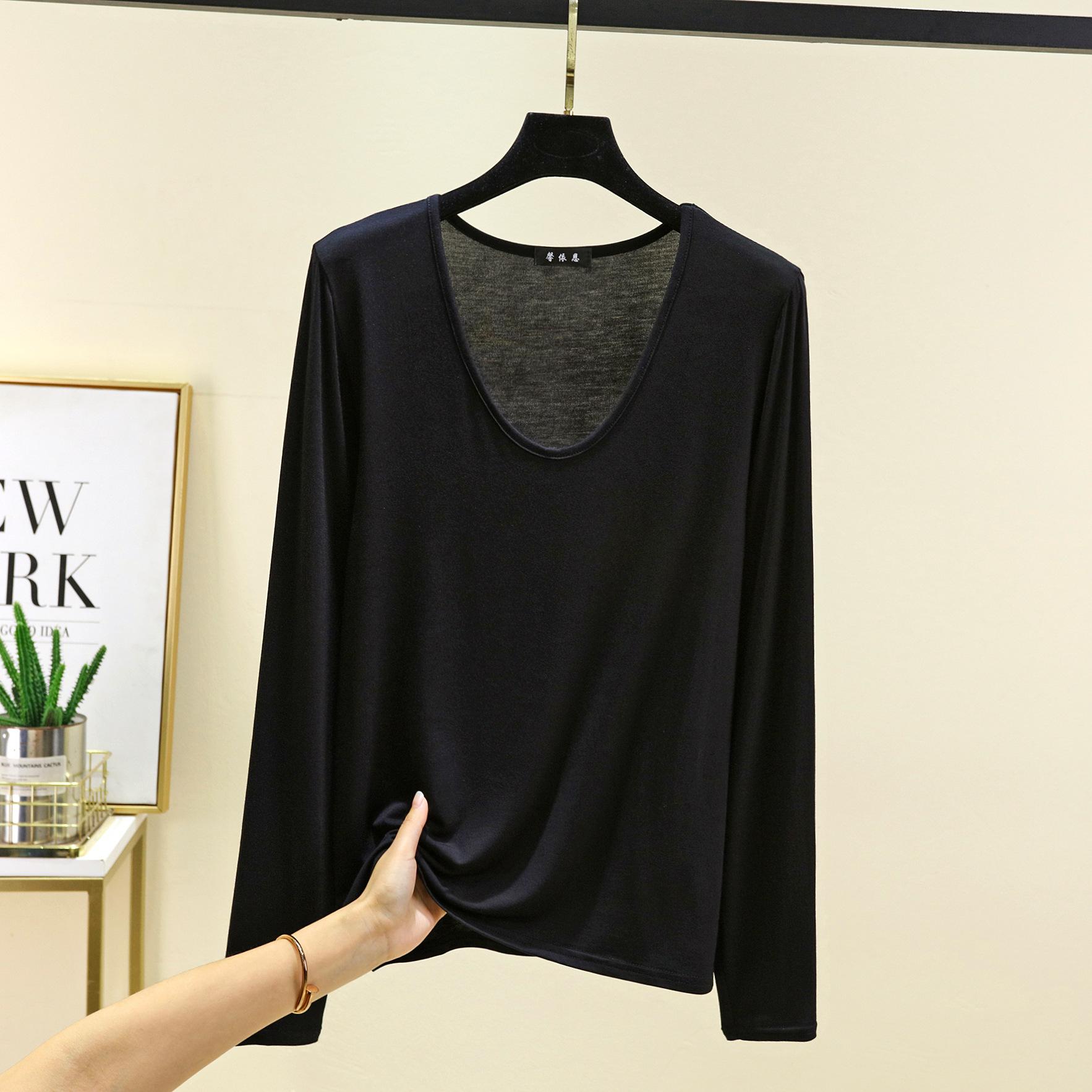 

Большие размеры от M до 6XL U-образный вырез Женская футболка Длинные рукава Свободные футболки однотонные повседневные футболки Топы Все подходят 4XL