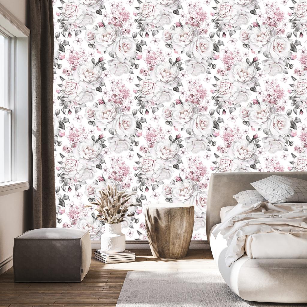 Wallpaper Roses peonies plants for living room and bedroom 50x1000