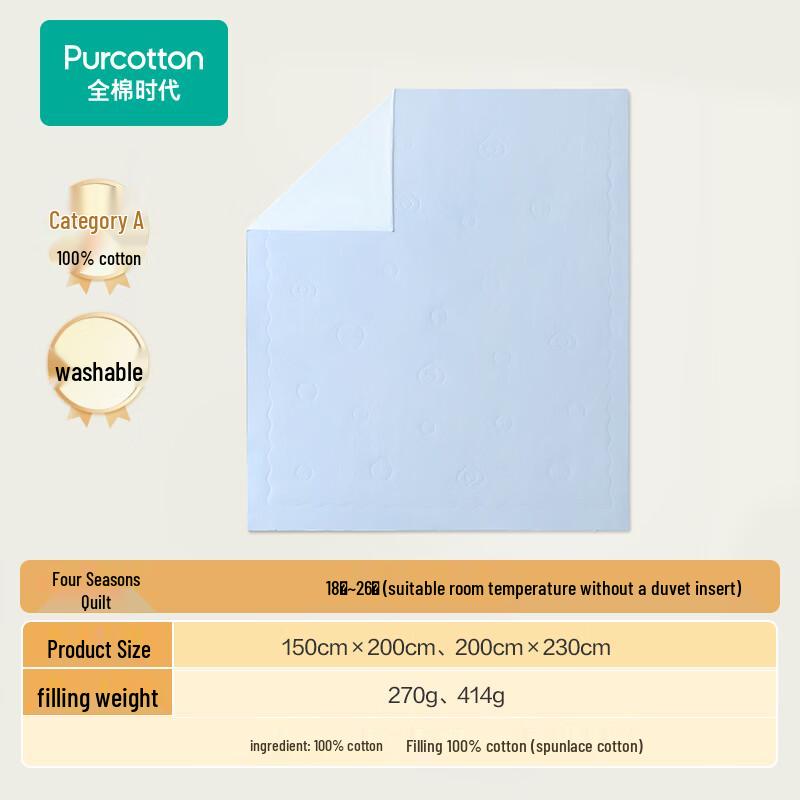 PurCotton 100% Cotton All-Season Washable Quilt Insert