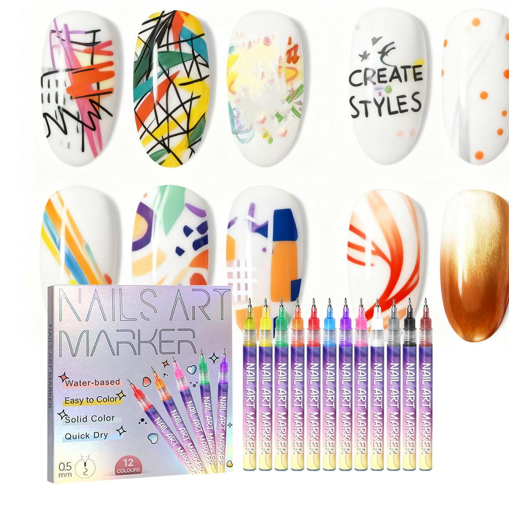 12 Stück/Set Nagel Acryl Graffiti Stift Bunt Nagelmarker Zeichnen DIY Beauty Nagelkunst Werkzeug Wasserdicht & Schnelltrocknend Nagelmark