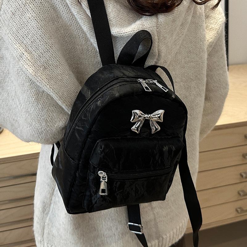Bow Backpack Women'S Niche Style Casual Fashion Girls Bucket Schoolbag Lightweight Small Travel Backpack
