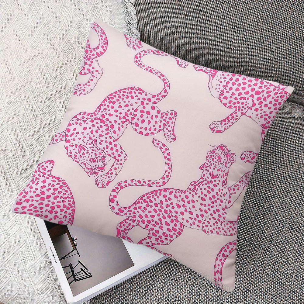 Hot Pink Leopards Square Jacquard Pillow Cover for Sofa Office Waist Cushion Cover Home Decorative Pillowcase