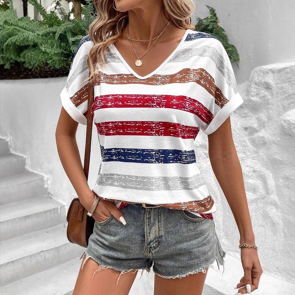 women fashion v neck short sleeve 3d stripe print t shirt summer comfortable sportwear tops