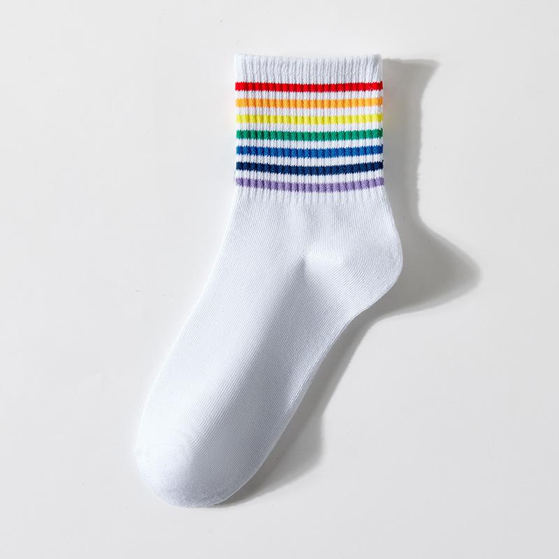 Calzini Arcobaleno, Calzini da Donna a Mezza Gamba con Pantaloni a Squalo, Calzini Lunghi da Polpaccio per Primavera e Autunno, Calzini a Strisce alla Moda e Versatili