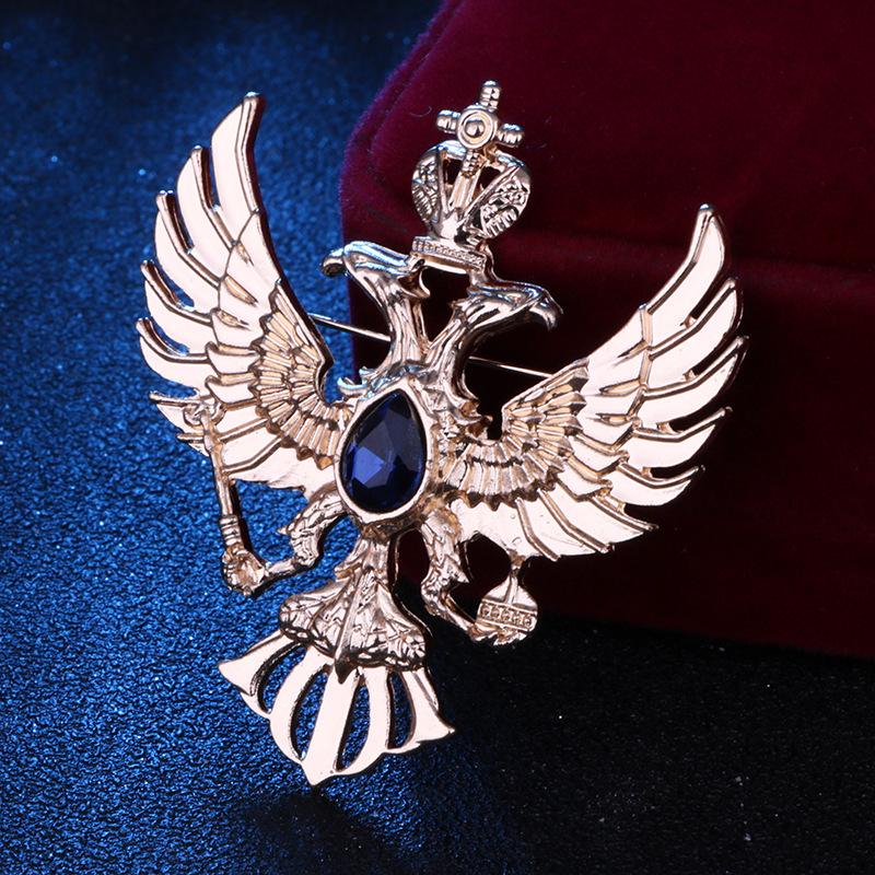 Men's Russian Double-Headed Eagle Crown Brooch - Suit Jacket Pin Emblem