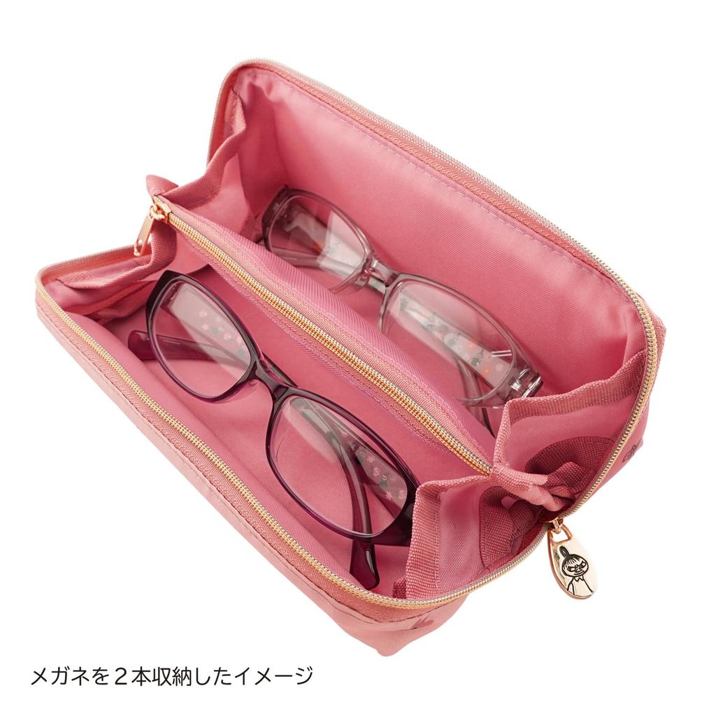 PACAPO Etui na okulary mieści 2 podwójne Małe 7 x 18 x 4 cm [Lakurasu] Etui, Pary, Zamek błyskawiczny, Moomin, My, Różowy,