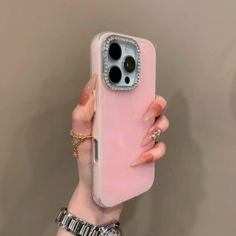 Ins Style High-value Flash Pink Diamond with Lens Film, Suitable for iPhone16promax Mobile Phone Case, New Candy Color 1