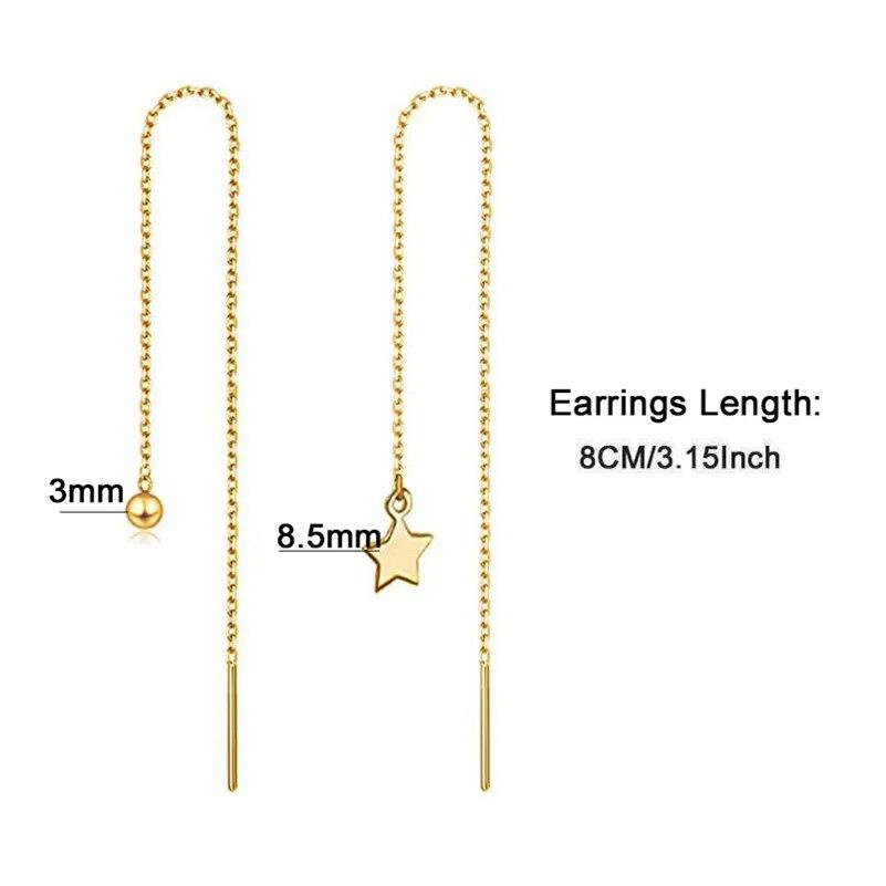 MinaMaMa Nerezová ocel Dlouhý tenký řetízek střapec kulička Hvězda motýlek náušnice pro ženy Náušnice navlékací nitě Módní šperky