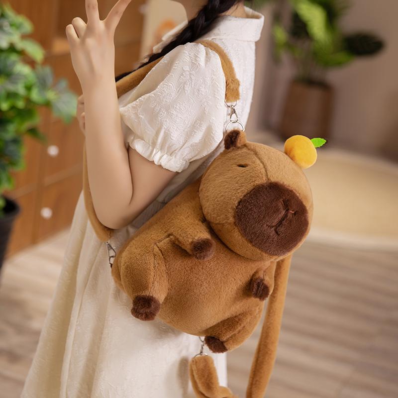 Kawaii Creative Animal Capybara Plush Backpack Doll Bow Food Fries Burger Flower Soft Plush Shoulder Bag Birthday Gift