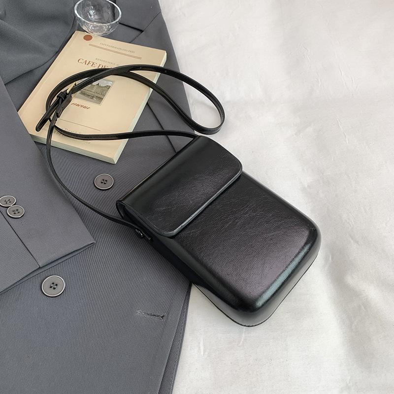

Solid color simple casual vertical mobile phone bag temperament versatile high texture shoulder messenger bag women s bag чёрный