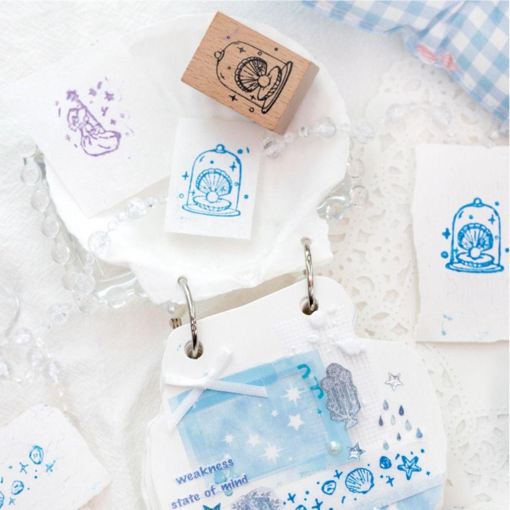 Cute Wood Stamp Artistic Style Minimalist Girl's Diary Stamp Wooden Forest Style Stationery Stamps