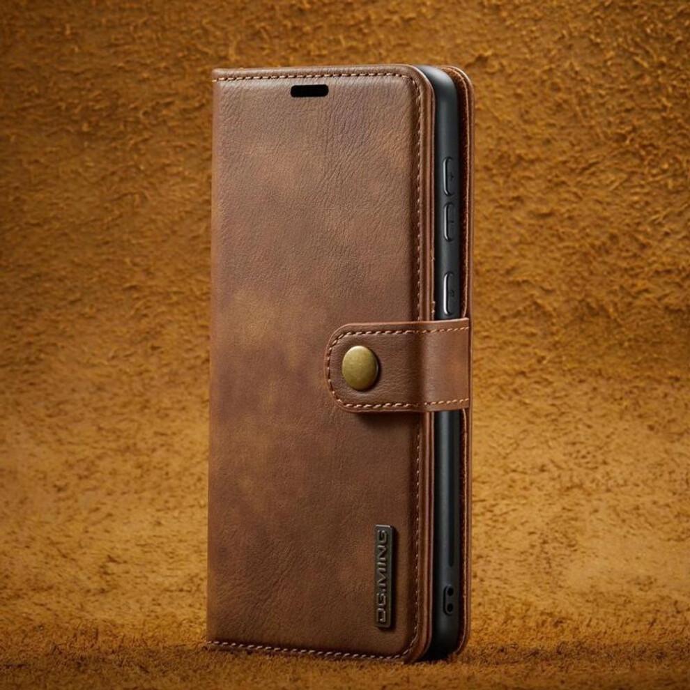 (brown, Samsung S21 Ultra) Business Genuine Leather Wallet Case Card Holder Strong Magnetic Flip Cover
