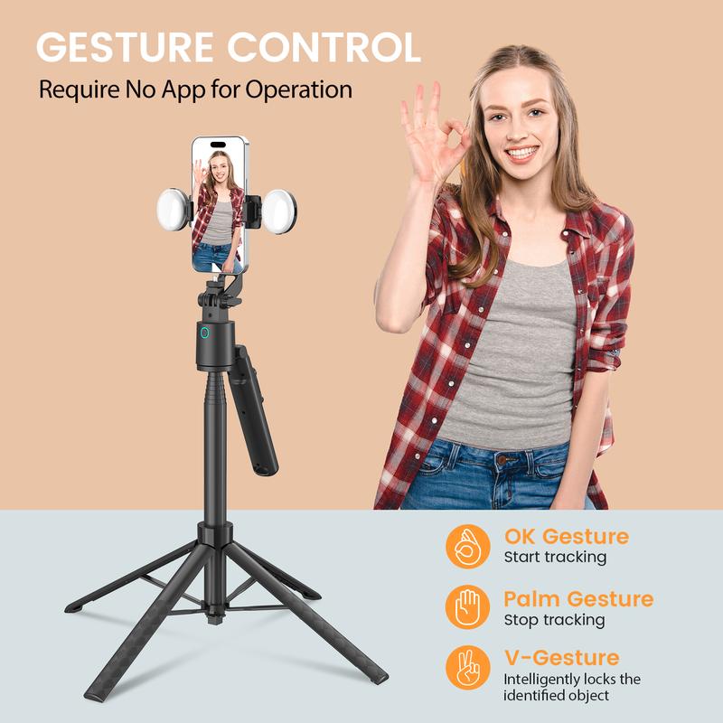 Selfie Stick with Face Tracking Extendable 360° Rotation Selfie Stick Tripod with BT Remote Control Cell Phone Holder 7