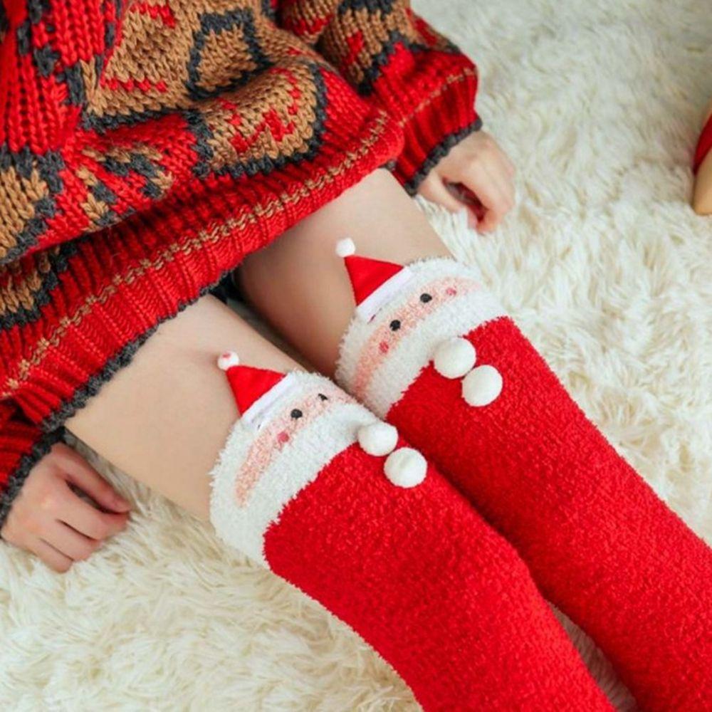 Claus Stripe Women Elk Snowman Bow Ladies Hosiery Christmas Stockings Floor Socks Cotton Calf Socks