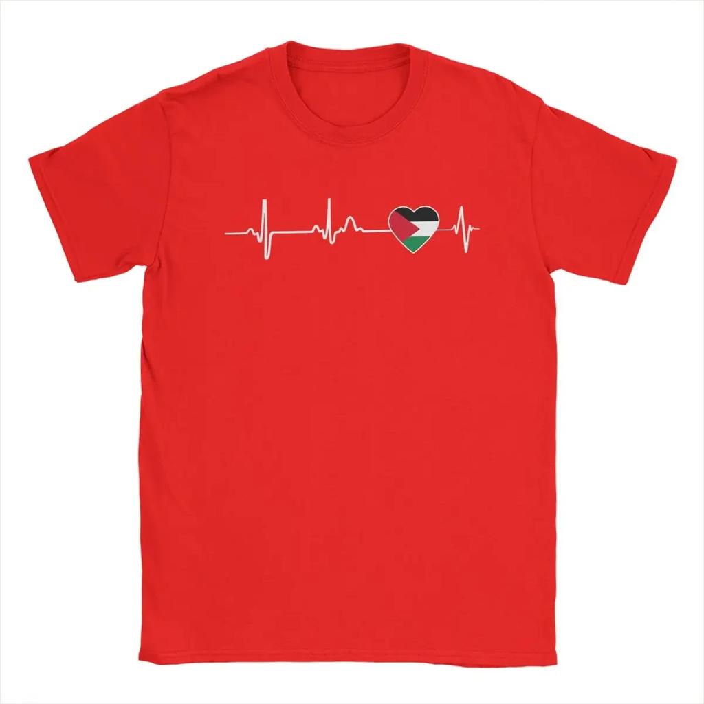 Heartbeat Palestine Palestine Flag T-Shirt Men'S Cotton Vintage T-Shirt Crew-Neck T Shirt Casual Fashion Short-Sleeved Clothing