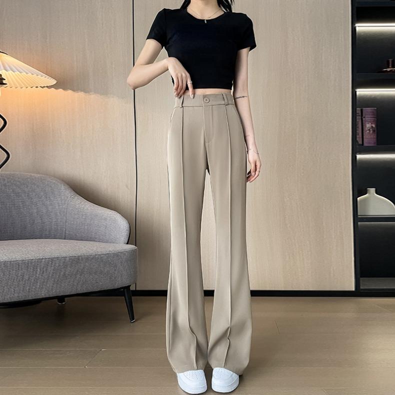 Pantaloni alla moda a vita alta dritti a gamba leggera per donna