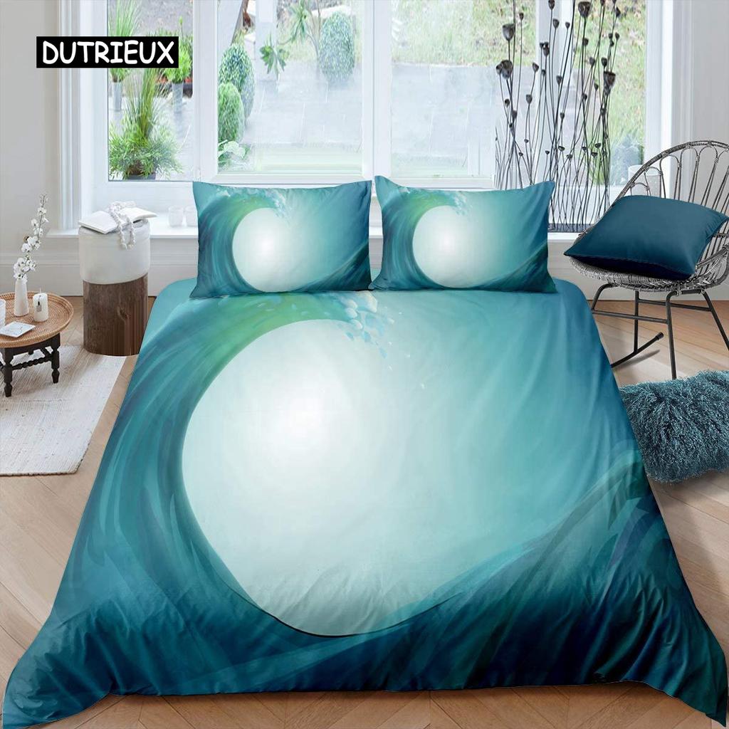 Ozeanwellen Bettbezug-Set Strand mit schäumenden Wellen Einzelbettwäsche-Set Polyester Meeresküste Urlaubsthema Queen King Size Bettdeckenbezug